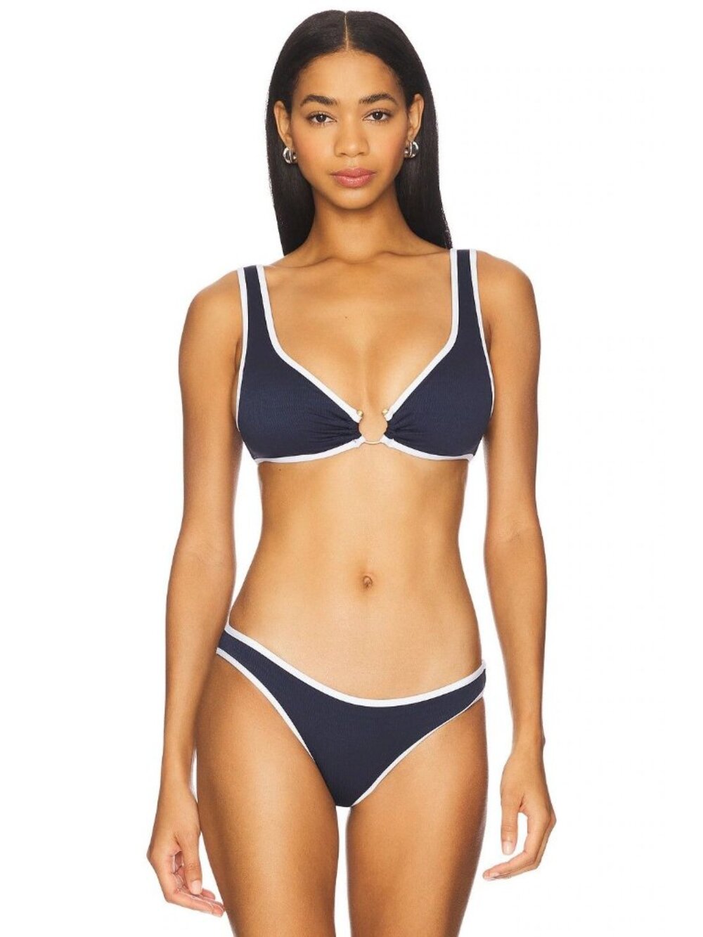 Seafolly Ring Front Bikini Top in True Navy Aus 10/US 6 New Womens Swim